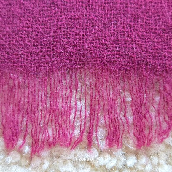 Oversized Wool (wool/cashmere?) Woven Scarf Burgundy - Picture 6 of 8